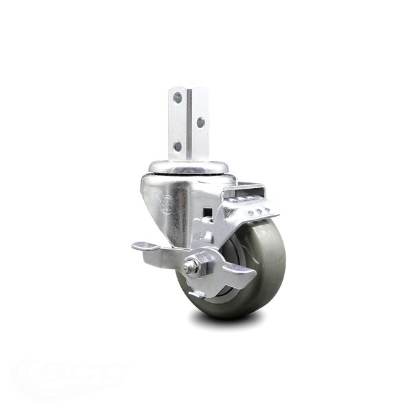 3.5 Inch Gray Polyurethane Wheel Swivel 7/8 Inch Square Stem Caster with Brake